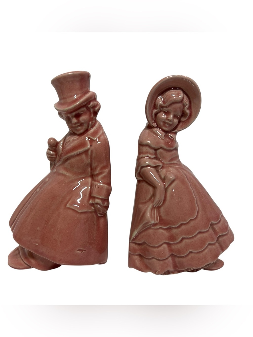 Vintage Coopers British Pink Ceramic Victorian People Figurine Bookends